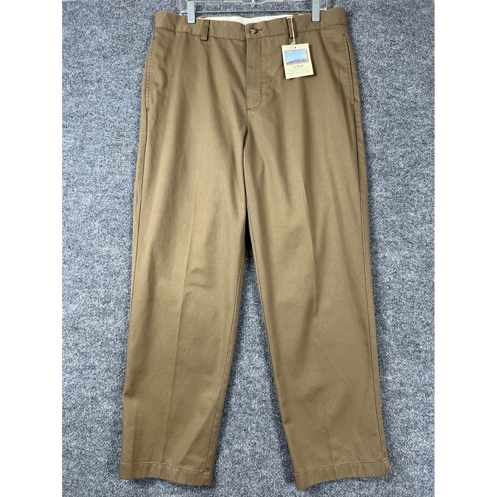 LL Bean Chinos Mens 35x30 Brown Natural Fit Wrinkle Resistant Cotton Pants NEW